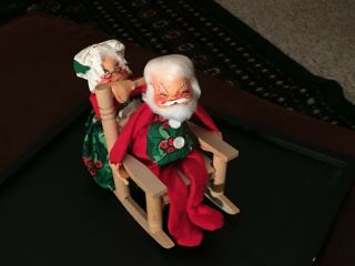 Vintage Annalee Doll 7” Mr.  Santa Claus In A Rocking Chair With Mrs.  Claus
