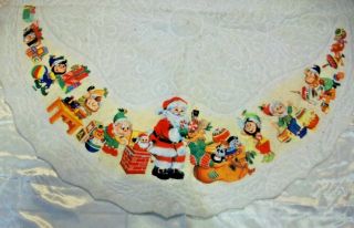 Vintage Christmas Tree Skirt Table Cover Felt Santa Elfs Toys & Presents 34 "
