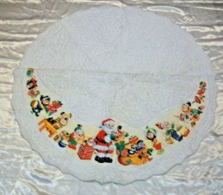 Vintage Christmas Tree Skirt Table Cover Felt Santa Elfs Toys & Presents 34 
