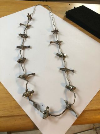 Vintage Zuni Silver Bear Fish Animal Fetish Necklace Heavy