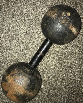 Antique Barbell 35 Lb Cast Iron Globe Dumbbell