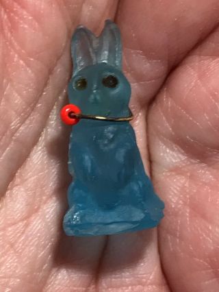 Vintage Czech Glass Cracker Jack Toy Prize Charm Green Blue Rabbit No Eyes