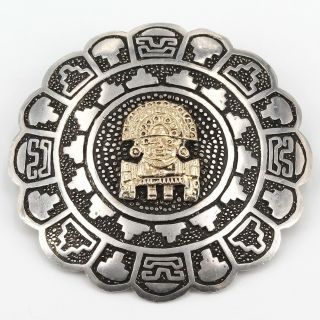 Vintage Peruvian Sterling Silver & 18k Gold Tumi God Deity 1 - 5/8 " Pin Pendant