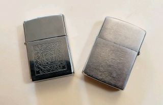 2 Zippo Lighters Vintage.  1 W/ Engraved Filigree,  5 Hinge
