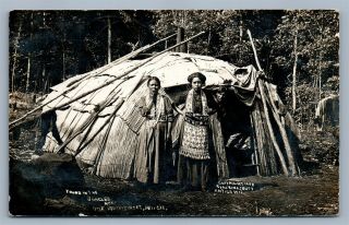 American Indians In Jungles Watersmeet Mi Antique Real Photo Postcard Rppc 1908