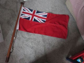 Vintage 32 " Wood Flag Pole With Stitched Red Ensign Flag For Boat/yacht