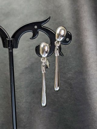 Lovely Vintage Silver - Tone Teardrop Clip On Earrings By Monet Jewellery