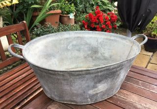 Vintage Old Metal Oval Galvanized Metal Bath Washing Tub Bowl Log Bin 61 Cm