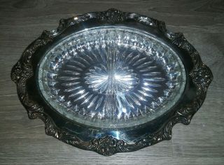 Reed & Barton King Francis 1680 Oval Silver Plate Glass Relish Tray Platter