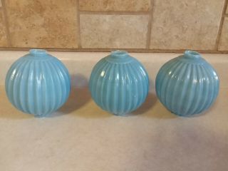 3 Vintage Sky Blue Milk Glass Lightning Rod Weathervane Balls Globes Ribbed