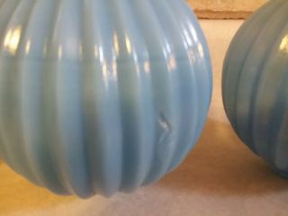 3 Vintage Sky Blue Milk Glass Lightning Rod Weathervane Balls Globes Ribbed 2