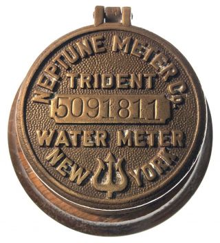 Vtg Brass Neptune Meter Trident Water Meter York Desk Item Steampunk