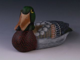 Vintage Artist Signed Hand Painted Carved Wood Duck Decoy