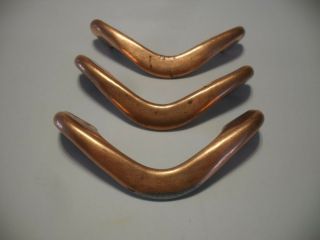 3 Vintage Copper Drawer Pulls Youngstown Metal Cabinet Boomerang Plated Handles