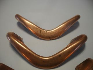 3 Vintage COPPER DRAWER PULLS Youngstown Metal Cabinet Boomerang Plated Handles 3