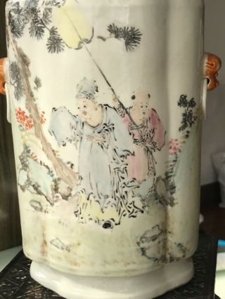 Rare antique Chinese porcelain vase holder brush pot qian jiang color made by 喻春 3