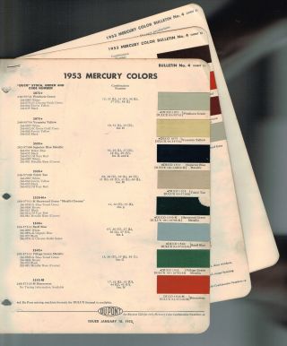1953 Mercury Exterior Color Chip Sample Paint Chart Brochure