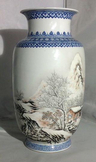 Large Exceptiional Antique Chinese Snow Scene Porcelain Vase Republic With Mark