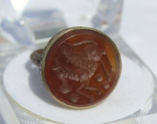 Afghan Etched Carnelian Gem Stone Vintage Kuchi Old Sagittariu Art Ring Size 8.  4