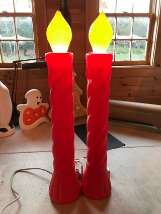Vintage Pair Union Red Swirl Blow Mold Lighted Christmas Candle Decor - 35 "