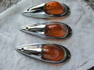 3 Vintage Do - Ray No.  410 Amber Marker Lights Bezels & Glass Only