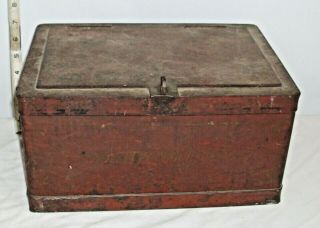 Antique Red Safe Fire Proof Train Payroll Strong Lock Box 1900s