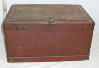 ANTIQUE RED SAFE FIRE PROOF TRAIN PAYROLL STRONG LOCK BOX 1900s 2