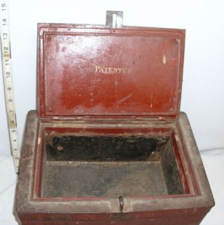 ANTIQUE RED SAFE FIRE PROOF TRAIN PAYROLL STRONG LOCK BOX 1900s 3