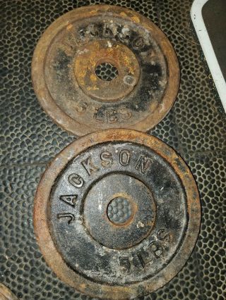 Pair Vintage Rare Antique 2 X 5 Lb Andy Jackson Olympic Weights Plates 5 Set