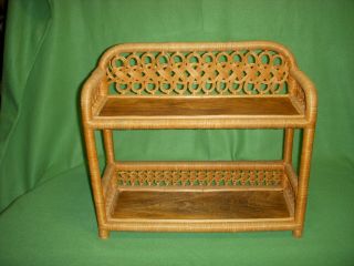 Vintage Wood & Wicker Standing Shelf,  Natural - - 2 Shelf Unit