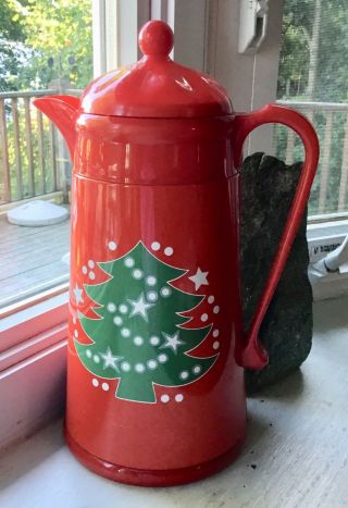 Vintage Red Waechtersbach Christmas Tree Carafe Thermos 12 " Hot/cold Red Retired