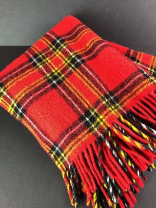 Vintage Pendleton Wool Throw Red Plaid Fringe Picnic Blanket Bedding Made In Usa