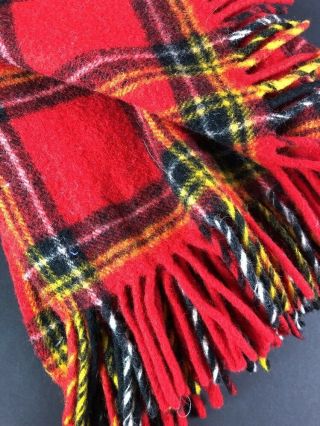 Vintage Pendleton Wool Throw Red Plaid Fringe Picnic Blanket Bedding Made in USA 2