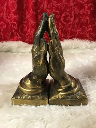 Vintage Brass Metal Praying Hands Religious Bookends