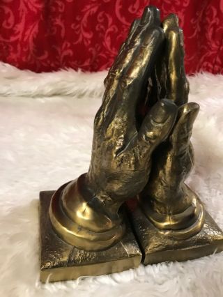VINTAGE BRASS METAL PRAYING HANDS RELIGIOUS BOOKENDS 2