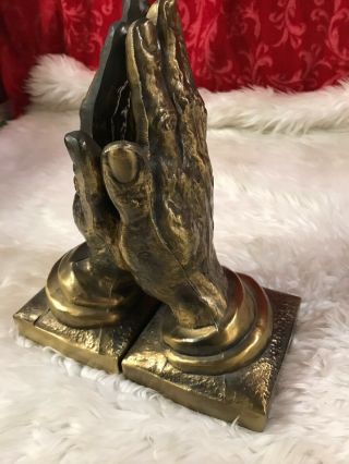 VINTAGE BRASS METAL PRAYING HANDS RELIGIOUS BOOKENDS 3