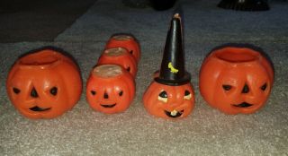 6 Vintage Gurley Halloween Pumpkin Jack O Lantern Candles