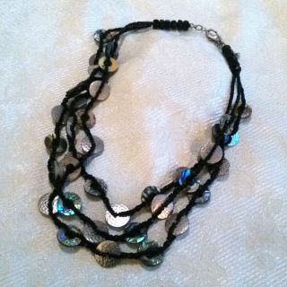 Vintage Abalone And Black Seed Bead Multi Strand Necklace