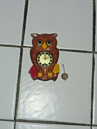 Vintage Made In Japan Wooden Owl Wall Clock - Moving Eyes