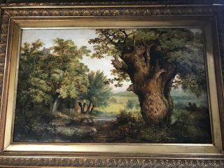 Large Antique " Landscape Scene " Oil Painting - Framed