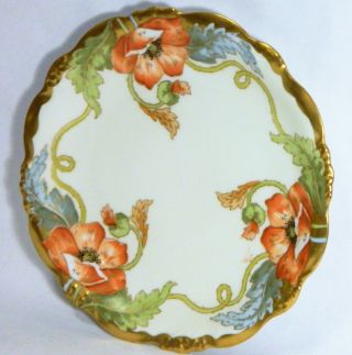 Vtg/limoges/france/elite/porcelain Display Plate/orange Poppy Flower/gold Trim