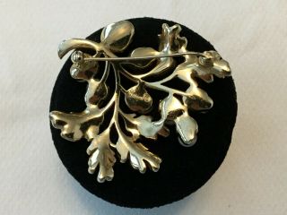 TRIFARI Acorn Pearl Rhinestone Leaf Flower Brooch Gold Tone Vintage 3