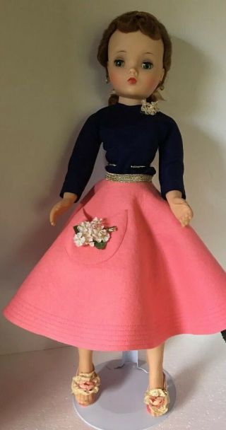 Vintage Cissy Doll Red Hair Wigged With Pink Skirt & Shoes Blue Top Panties Hose
