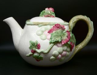 Vintage 1989 Made In Japan Fitz And Floyd Ceramic Teapot,  Grape Vine Pattern