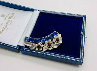 Vintage Jewellery Art Deco French Bezel Set Blue/red Stone Brooch/pin