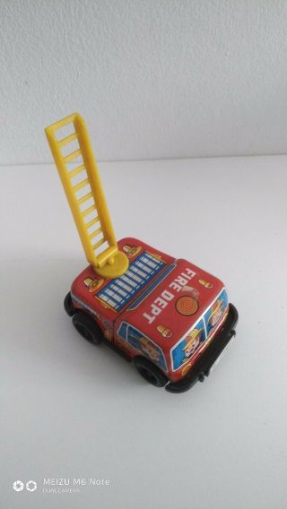 red bus fire truck Tin toy car Japan Vintage Wind - Up 1970 ' s 2