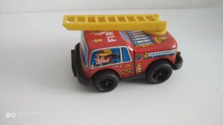 red bus fire truck Tin toy car Japan Vintage Wind - Up 1970 ' s 3