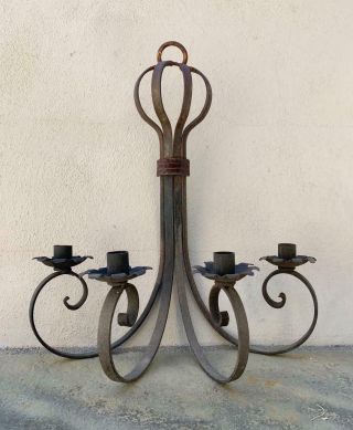 Vintage Wrought Iron Outdoor Wall Candelabra Candle Holder Rustic Backyard Patio