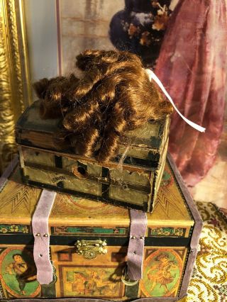 Antique Style Vintage Brown Small Curly Mohair Doll Wig