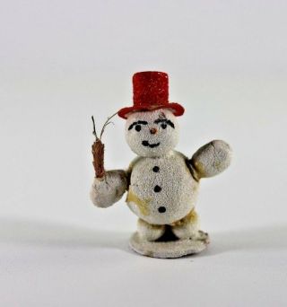 Vintage Japanese Cotton Batting Wadding Mica Covered Snowman Red Top Hat